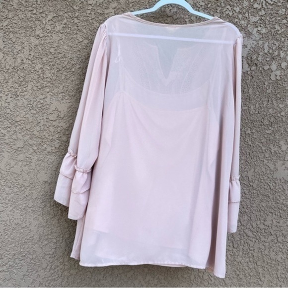 ADIVA Tops Size 2X Womens Sheer Front Lace Flare Tiered Sleeves Pink Nude - Picture 5 of 11